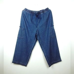 Basic Edition Y2K Relaxing Fit Denim Capri Pant S/C Blue Drawstring